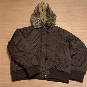 Women’s Brown Hooded Bomber Jacket Size S